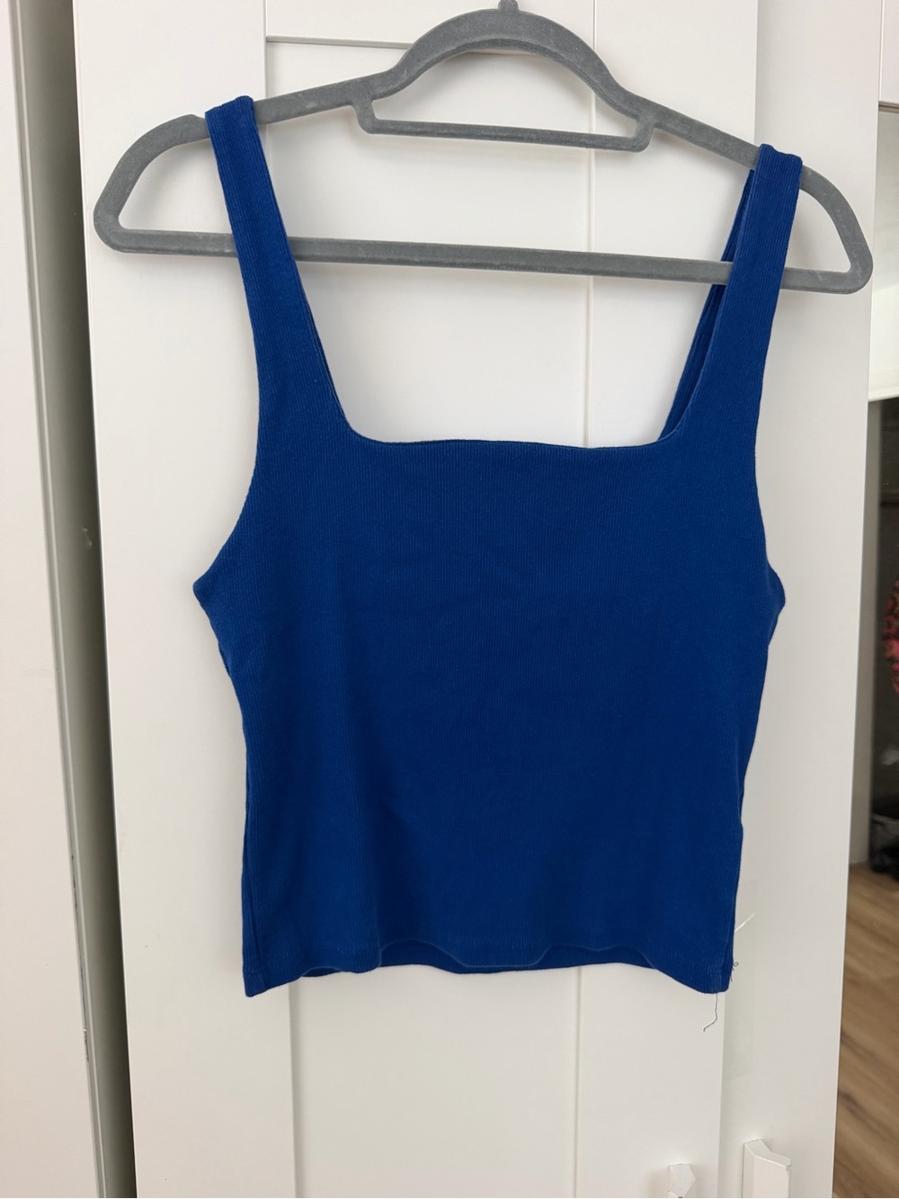 Zara Cobalt Blue Square-Neck Crop Tank Top